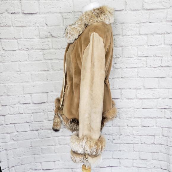 Karen Rizzi Brown Mink Fur Coat Suede Sleeves Drawstring Waist Fits a S/M - Picture 4 of 12